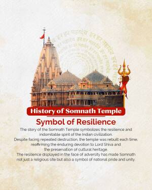 Image of Somnath Temple with text overlay about its history and resilience.