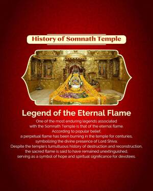 Image of the Somnath Temple's Jyotirlinga with floral decorations and text about its history.