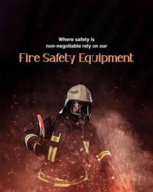 Firefighter wearing protective gear with sparks flying around, promoting fire safety equipment.