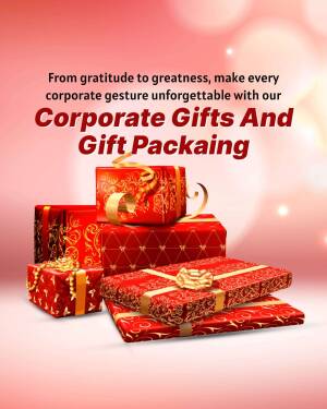 Red gift boxes with gold ribbons, promoting corporate gifting services.