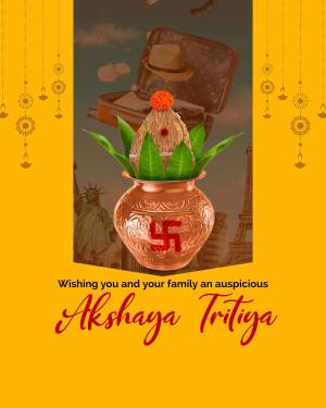 Akshaya Tritiya celebration with traditional pot and travel elements