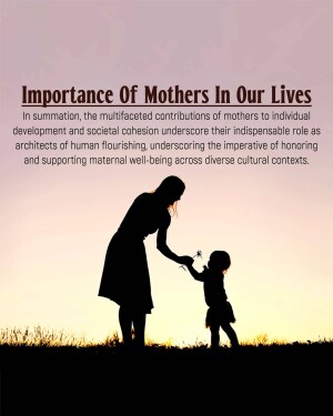 Silhouette of a mother and child against a sunset background with text about the importance of mothers.