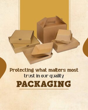 Assorted cardboard boxes and packaging with text 'Protecting what matters most, trust in our quality - PACKAGING'