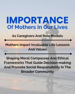 Image depicting the importance of mothers with a sunset background and a mother carrying a child.