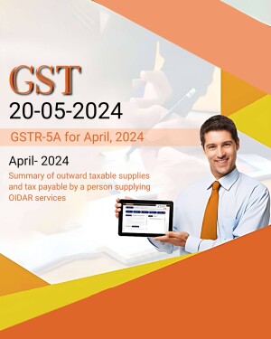 Man holding a tablet displaying GSTR-5A form with GST branding