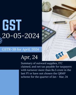 Image depicting GST return filing with a calculator, pen, and documents.