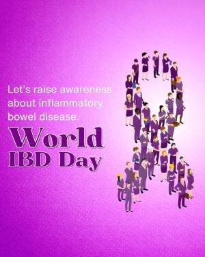 Purple ribbon formed by people with text promoting World IBD Day