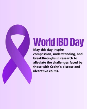 Purple ribbon with text 'World IBD Day' on a light purple background