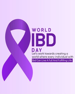 Purple ribbon with text 'World IBD Day' and supporting message.