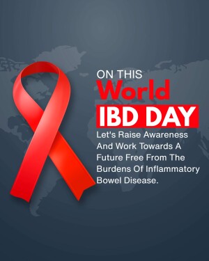 Red ribbon with text 'On This World IBD Day' over a world map background.