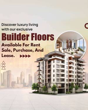 Modern apartment building with 'Builder Floors' for rent, sale, purchase, and lease.