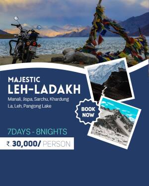 Royal Enfield motorcycle parked by Pangong Lake, Leh-Ladakh travel poster