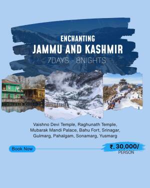Jammu and Kashmir Tourism Poster - 7 Days/8 Nights