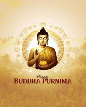 Illustration of Buddha with 'Happy Purnima' text