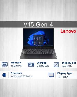 Lenovo V15 Gen 4 laptop with Windows 11 display