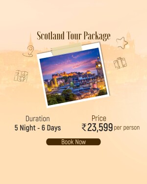 Scotland Tour Package advertisement with Edinburgh Castle image