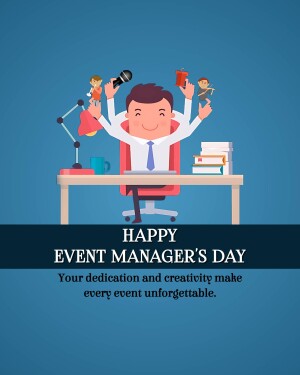 Illustration of a busy event manager juggling multiple tasks.