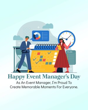Illustration of event managers planning with a calendar and clock, celebrating Event Manager's Day.