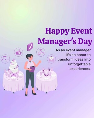 Illustration of an event manager with event related icons and decorations