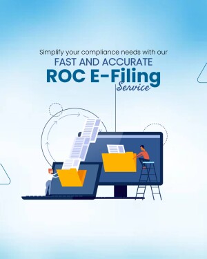 Illustration of a laptop with documents flowing out, representing ROC E-Filing service.