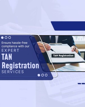 Image promoting TAN registration services with a person filling out a form.