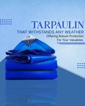 Blue tarpaulin folded and displayed, showcasing weather resistance