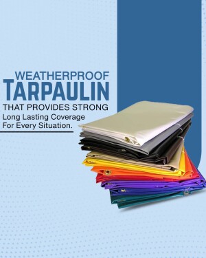 Stack of colorful weatherproof tarpaulins for various uses.