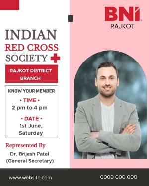 Event poster featuring Dr. Brijesh Patel for Indian Red Cross Society, Rajkot District Branch