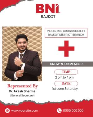 BNI Rajkot member Akash Sharma promoting a blood donation event with the Indian Red Cross Society.