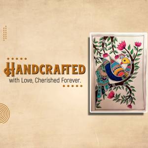 Madhubani painting of two birds on a branch in a white frame