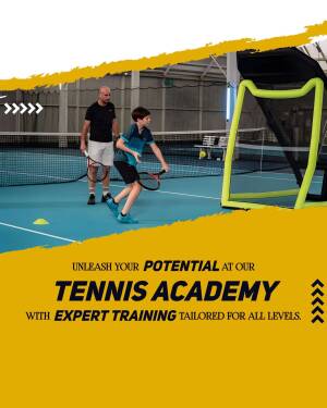 Tennis coach instructing a young player at an indoor tennis academy.