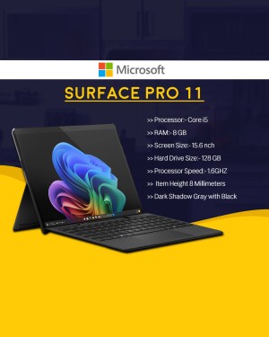 Microsoft Surface Pro 11 laptop with specs displayed