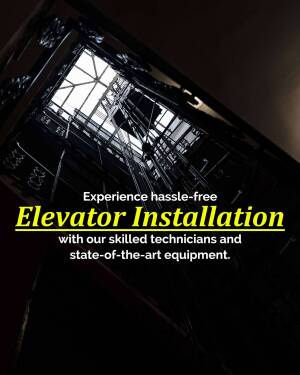 Image of an elevator shaft with text promoting hassle-free elevator installation.
