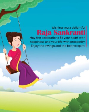 Illustration of a woman on a swing celebrating Raja Sankranti