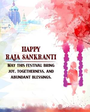 Raja Sankranti festival greeting with temple and swing
