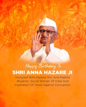 Portrait of Anna Hazare with a birthday greeting