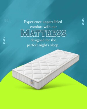 Image of a white mattress on a green and blue background with text promoting comfort.