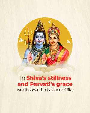 Image of Lord Shiva and Goddess Parvati with a motivational quote.