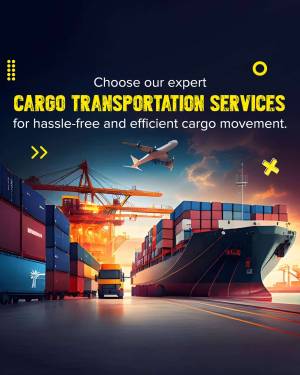 Image depicting cargo transportation with planes, ships, and trucks.