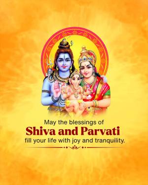 Image of Lord Shiva, Goddess Parvati, and Lord Ganesha with a blessing message.