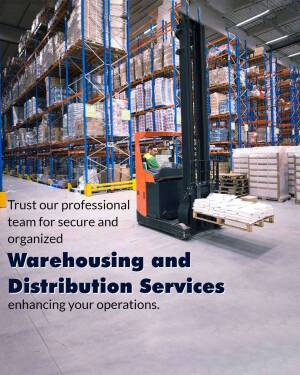 Forklift in a large, organized warehouse