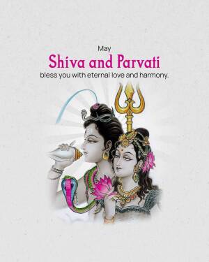 Image of Lord Shiva and Goddess Parvati with a trident and conch shell