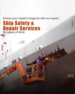 Ship repair services with a worker welding on the hull of a large vessel.