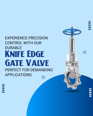 Silver knife edge gate valve with blue accents on a blue gradient background