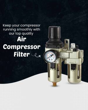 Close-up of a gold air compressor filter with a pressure gauge, promoting smooth compressor operation.