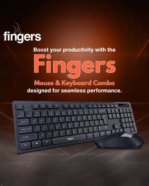 Fingers keyboard and mouse combo on a dark red gradient background
