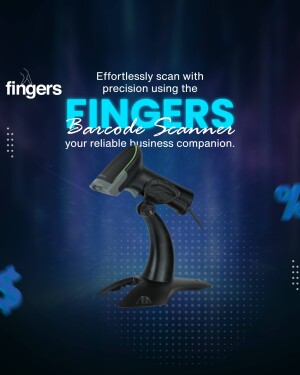 Fingers Barcode Scanner on a stand with a blue and purple background