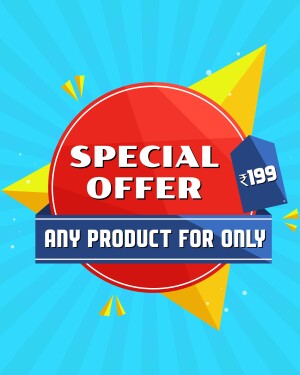 Graphic of a special offer banner with text 'SPECIAL OFFER' and 'Any Product for Only ₹199'