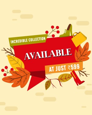 Autumn fashion sale banner with shoes, bags, and leaves
