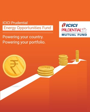ICICI Prudential Energy Opportunities Fund advertisement with rising graph and coins